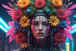 Expressively detailed and intricate 3d rendering of a hyperrealistic: cyberpunk plants and flowers, neon, vines, flying insect, front view, dripping colorful paint, tribalism, gothic, shamanism, cosmic fractals, dystopian, dendritic, artstation: award-winning: professional portrait: atmospheric: commanding: fantastical: clarity: 16k: ultra quality: striking: brilliance: stunning colors: amazing depth: masterfully crafte