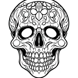 very simple Coloring page for beginers with skull anime cartoon style , very Bold outlines and white background, not very detailed, without any patterns