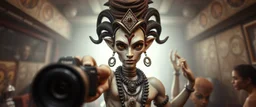 nephilim ai meat grinder camera meetup selfie smart transcendent innocent little humanoid shiva with big hairdo pointing at camera