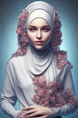 hijab portrait, 8k resolution, flower head and body