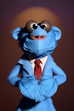 Waist up muppet Portrait, Biden as muppet doll, Blue suit retro style, photo studio, blue background, unreal engine 5, concept art, art station, god lights, ray tracing, RTX, lumen lighting, ultra detail, volumetric lighting, 3d.