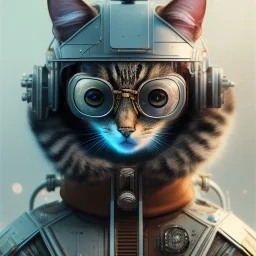 Cyberpunk Portrait of cyborg cat child with brown hair and with cute face, north pole snowy vibe , perfect composition, hyperrealistic, super detailed, 8k, high quality, trending art, trending on artstation, sharp focus, studio photo, intricate details, highly detailed, by greg rutkowski