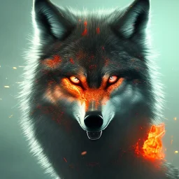 Wolf, Monster, horror, huge, red, orange, fire, blood, gore, teeth, 8K, cinematic lighting, sharp focus, masterpiece, expert