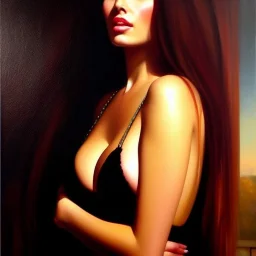 portrait of beautiful busty Gemma Arnau Arnau born in 1979 painting by Brom , oil on canvas, cinematic composition, extreme detail,fit full head inside picture