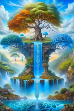 Tree of universes. The third is the presence of the past, present and future. On the waterfall of the past