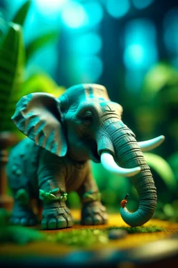 big camo toy elephant in the room smoking a cigar in the style of pixar, on a strange planet with weird colors and waterfalls, bokeh like f/0.8, tilt-shift lens 8k, high detail, smooth render, down-light, unreal engine, prize winning