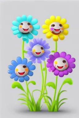 Cute happy avatar realistic flowers on a white background