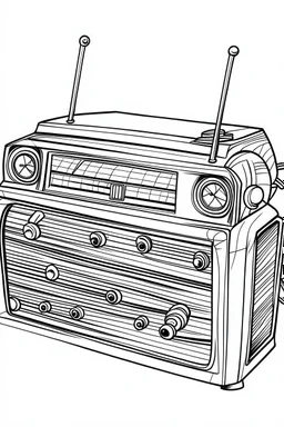 Outline art for coloring page A TINYMITE RADIO, coloring page, white background, Sketch style, only use outline, clean line art, white background, no shadows, no shading, no color, clear