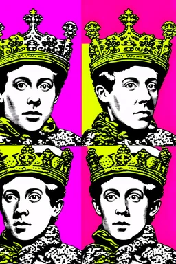 cultural revolution in the England with the king wearing crown in the style of andy warhol