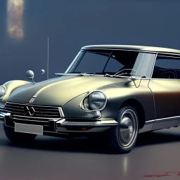 hyperrealism Drawing of 'Citroen DS' three quarter frontal aerial view, by gaston bussiere, greg rutkowski, yoji shinkawa, yoshitaka amano, tsutomu nihei, donato giancola, tim hildebrandt,oil on canvas, cinematic composition,Sharp detail,extreme detail,fit full head inside picture,16k