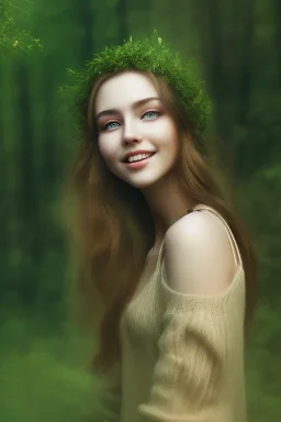 Beautiful smile of feminine girl in the forest afternoon ín 24K Resolutions, super HD, Professional PHOTOGRAPHY