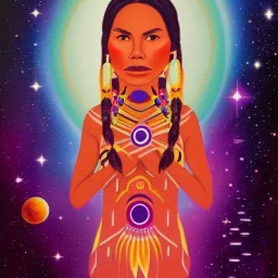 subtle indigenous woman in a galactic ambiance