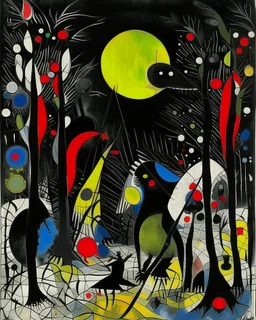 A black thicket with shadow monsters painted by Wassily Kandinsky