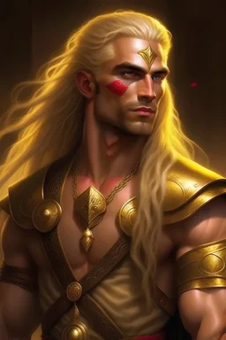 warrior, blonde, male, tan, jewels, gladiator, long hair, elf