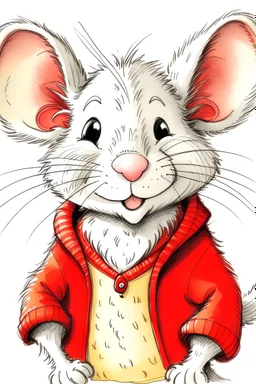 "Let's sketch Stuart Little, the adventurous mouse, against a pristine white background in a style perfect for a kids' coloring book! Show Stuart with his tiny red sweater and friendly smile, perhaps holding his iconic cap. Capture his curious eyes and whiskers, showcasing his brave and charming personality. Use simple, playful lines to depict Stuart's small stature and endearing features. Invite kids to add their chosen colors to this sketch, letting their imagination run wild as they bring Stu