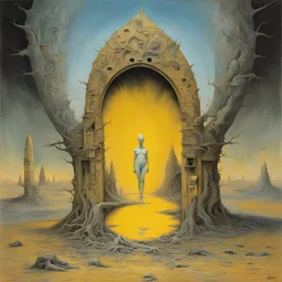 milky methadone spying through keyhole of injustice, Hastur's columns of madness, surrealism, Max Ernst and Zdzislaw Beksinski deliver a surreal horror masterpiece, muted colors, sinister, creepy, sharp focus, surreal, weirdcore