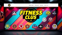 A background design suitable for a fitness club with an amazing and colorful theme with various club logos.