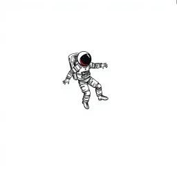 Minimalism, black white space, minimalist sketch floating ENIGMA ASTRONAUT made in dark red and blue lines, lots of negative space