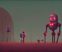 Robots kissing in forbidden love embrace, simon stalenhag