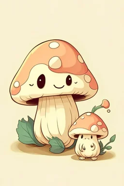 Cute mushroom, soft colors, one baby mushroom and mama mushroom