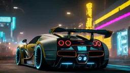 Veyron Super Sport ultimate need for speed tuning Mansory Cyberpunk 2077 neon Style Rear View, Super Detailed, desktop wallpaper, 4K