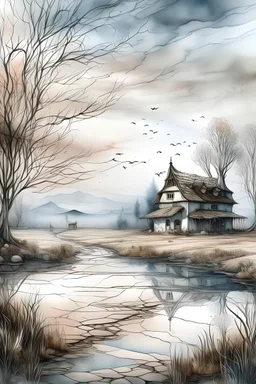 The place where the Dream and its followers live. A reflection of the sky. Watercolor, new year, fine drawing, beautiful landscape, pixel graphics, lots of details, delicate sensuality, realistic, high quality, work of art, hyperdetalization, professional, filigree, hazy haze, hyperrealism, professional, transparent, delicate pastel tones, back lighting, contrast, fantastic, nature+space, Milky Way, fabulous, unreal, translucent, glowing