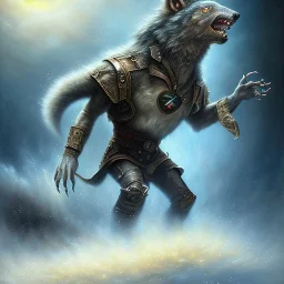 romantic fantasy spray painting, William Turner, watercolor, jet pack silver bulitt and werewolf, movie poster