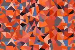 people in an abstract geometric hotel peach red and orange