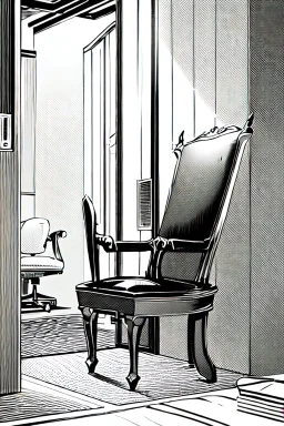 chair in the middle of an empty room, grayscale