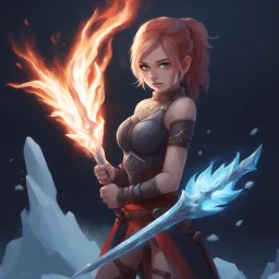 Girl with fire and ice swords