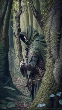 medieval archer, hiding in the woods