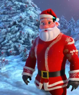 wide angle shot of the santa claus, red and green armor with emissive energy flowing in the chest, mystical geometric patterned textures, intricate, highly detailed