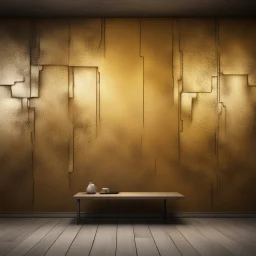 Hyper Realistic grungy-glowing-golden-blocked-wall textured room