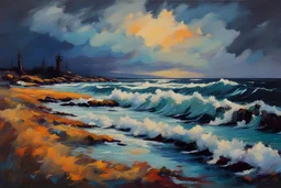 John Lowrie Morrison oil painting tufting tapestry stormy sea shores