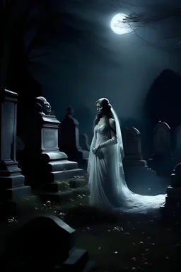 Ghost princess, night, beautiful, cemetery, scary