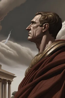 Julius Ceasar looking at a tornado.