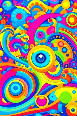 Cartoon computer graphics with bright colors and unique patterns
