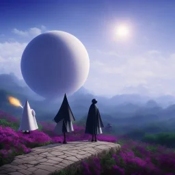 The mouse and the grim reaper discussing the future of the universe on bubble world, art by Pixar and Magritte