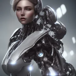  portrait,beautiful robot, realistic, intriacte detail, sci-fi fantasy style, volumetric lighting, particales,highly detailed,cinamatic,8k