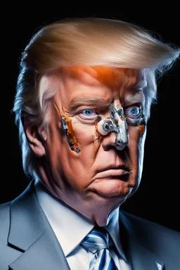 Portrait of Donald trump, half cyborg