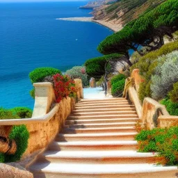 Staircase overlooking the sea, Mediterranean fauna