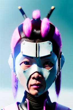 portrait, Asian cyborg woman, samurai warrior :: symmetry photography, cyberpunk style, cyborg eyes, pink hair, wires conveying, perfect eyes, samurai helmet, tiger mask, black samurai army, katana, ghost in the shell, pink, white, black, glow eyes, cinematic, Ultra realistic, dark scene, soft color, highly detailed, unreal engine 5, RTX, ultra detail, 3d, finely drawn, high definition.