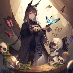 rare pose, Butterflies everywhere, skulls,