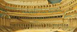 A tan arena coliseum made out of stone painted by Vincent van Gogh