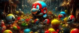 photorealistic super mario level detailing the creatures found on other worlds, retrofuturistic, phototrealism, Macabre Rapture End of days Revelation scene, isanely detailed matte oil painting, sinner apotheosis,diagonal composition, unbalanced, abstract surreal horror, eerie, scary warm a colorful splash of steampunk bubbles , amazing splashscreen artwork, photoshop water art, liquid painting, swirling paint colors, ink splash,