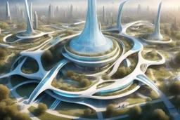 theme park of the city of the future 2050, fairy tale, radiance, abstraction, bird's eye view