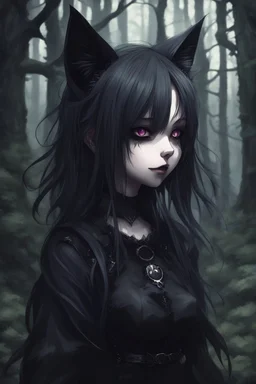 CAT GIRL, goth, SOULLESS, forest, nature, anime