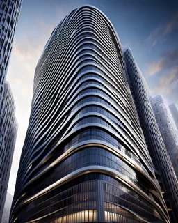 Edificio de 12 pisos estilo Zaha Hadid, arte Déco calidad ultra, hiperdetallado 12k