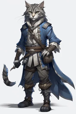 tall male grey and blue Norwegian forest cat tabaxi pirate rogue dnd