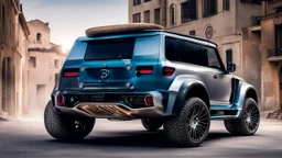 Cross between bugatti and a G-wagon, rear view